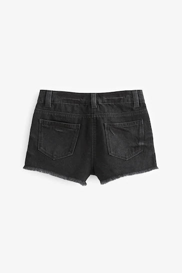 |BigGirl| Shorts Com Barra Desfiada - Black (3-16 anos)