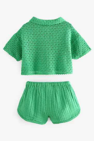 |Girl| Conjunto De Camisa e Shorts Verdes (3 meses a 8 anos)