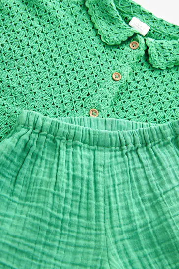 |Girl| Conjunto De Camisa e Shorts Verdes (3 meses a 8 anos)