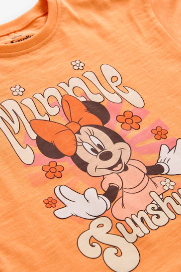 |Girl| Conjunto Laranja De Camiseta e Shorts De Bicicleta Disney Minnie Mouse (3 meses - 7 anos)