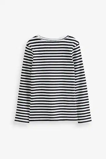 |BigGirl| Top Canelado De Manga Comprida - Listras Pretas/Brancas (3-16 anos)