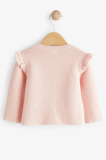 |BabyGirl| Cardigã De Tricô Ombro Rosa Para Bebê (0 meses a 2 anos)