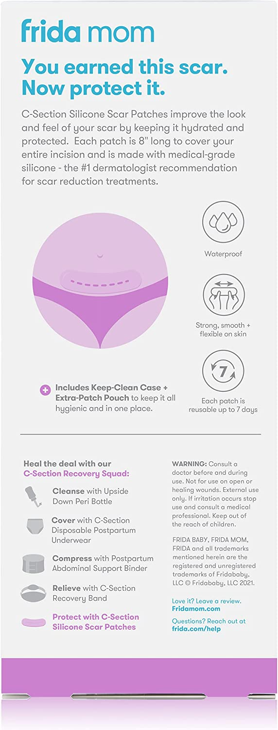 Frida Mom Parches de silicona para cicatrices para cesáreas Tratamiento reutilizable de grado médico Ideal para cicatrices queloides 6 8" de largo con estuche y bolsa incluidos