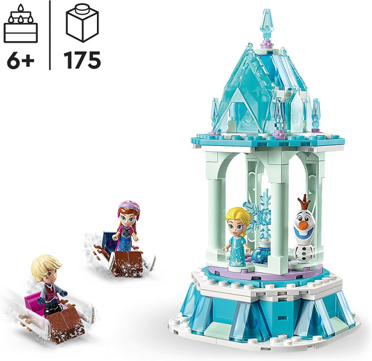 LEGO 43218 Disney Princess Anna e Elsa's Magical Merry-Go-Round, Frozen Castle inspirado Playset com Princess Micro Dolls e Olaf Figure, brinquedo de presente para crianças, meninas e meninos com mais de 6 anos