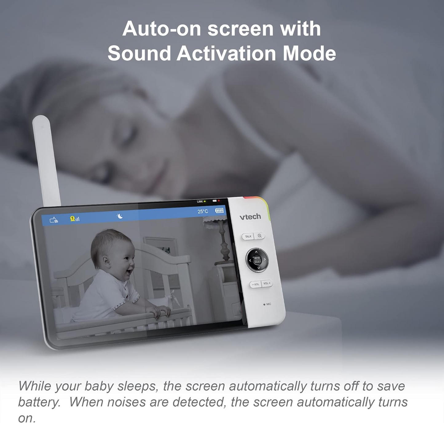 VTech Monitor de vídeo para bebês VM919HD, tela HD de 7 "720p, panorâmica e inclinação de 360 °, visão grande angular de 110 °, visão noturna HD, até 1.000 pés, branco, bateria para streaming de vídeo de até 7 horas