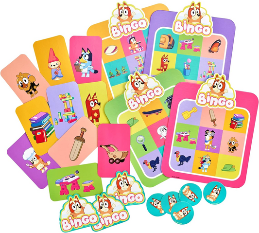 Bluey Jogo de cartas Bingo's Bingo para 2 a 4 jogadores com personagens oficiais Bluey e Bingos School Friends Theme