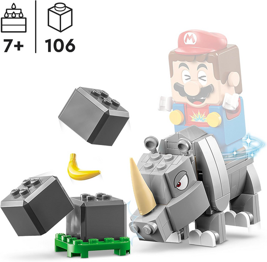 LEGO 71420 Conjunto de Expansão Super Mario Rambi the Rhino, Figura de Brinquedo Animal Montável, Pequeno Presente para Combinar com um Jogo Iniciante