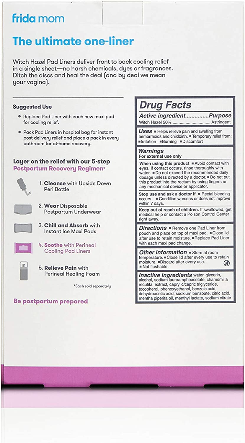 Frida Mom Witch Hazel Perineal Cooling Pad Liners, Blanco, 24 Pad Liners