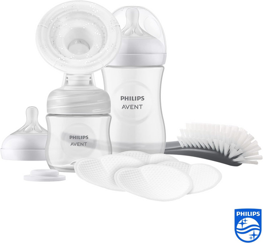 Set de regalo de extractor de leche manual PHILIPS Avent - Extractor de leche individual, biberones de 260 ml y 125 ml, sin BPA, 4 almohadillas desechables (Modelo SCD430/60)