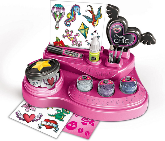 Clementoni 18733 Chic-Crazy Art and Craft, Regalo para niñas de 6 años, Kit para niños, Tatuajes temporales, Juguetes creativos, Multicolor