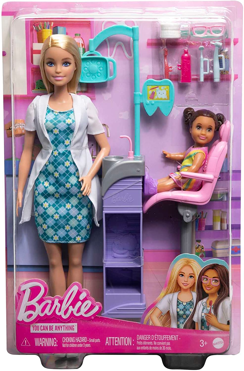 Barbie Baby Doctor Playset com boneca loira, 2 bonecas infantis, mesa de exame e acessórios, estetoscópio, gráfico e celular para maiores de 3 anos, GKH23, verde