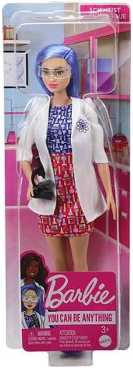 Barbie Boneca cientista (12 polegadas), cabelo azul, vestido colorido, jaleco e sapatilhas, acessório para microscópio, ótimo presente para maiores de 3 anos