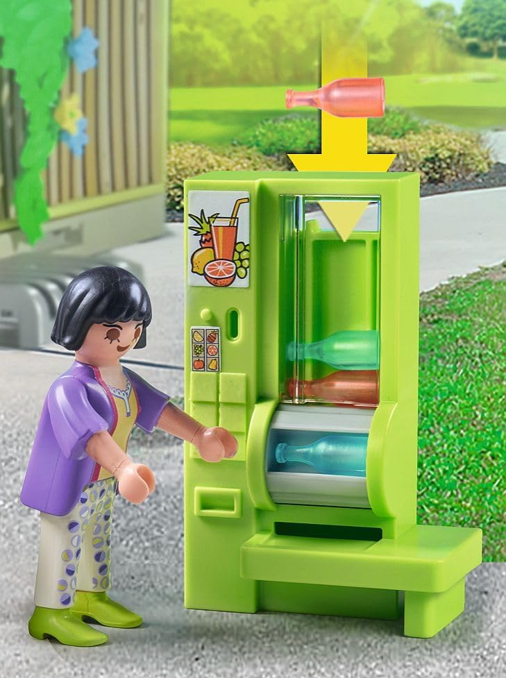 Playmobil 71333 Quiosque de almoço City Life, barraca de venda automática com máquina de garrafas enchíveis, dramatização divertida e imaginativa, conjuntos de jogos adequados para crianças de 4 anos ou mais