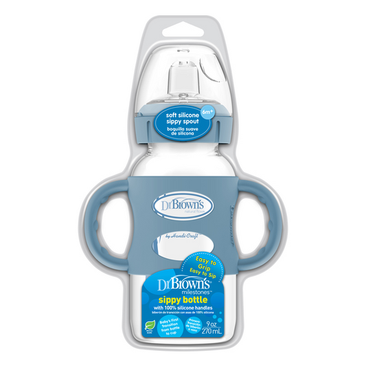 Dr Brown's Milestones™ Biberón con asas de silicona azul de 270 ml