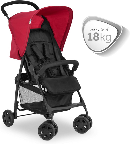 Hauck Cochecito deportivo ligero, plegable compacto, totalmente reclinable, posición horizontal desde el nacimiento, cesta de compra XL, capota para el sol, hasta 18 kg (rojo)