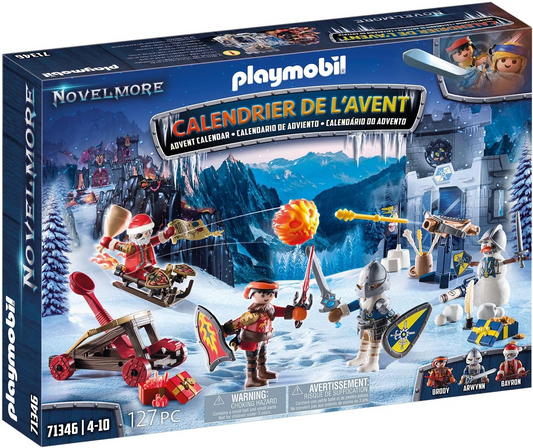 Playmobil 71346 Calendário do Advento: Novelmore - Batalha na Neve, cavaleiros, 24 dias até o Natal, presentes, brinquedo colecionável para crianças, encenação divertida e imaginativa, conjuntos de jogos adequados para crianças de 4 anos ou mais