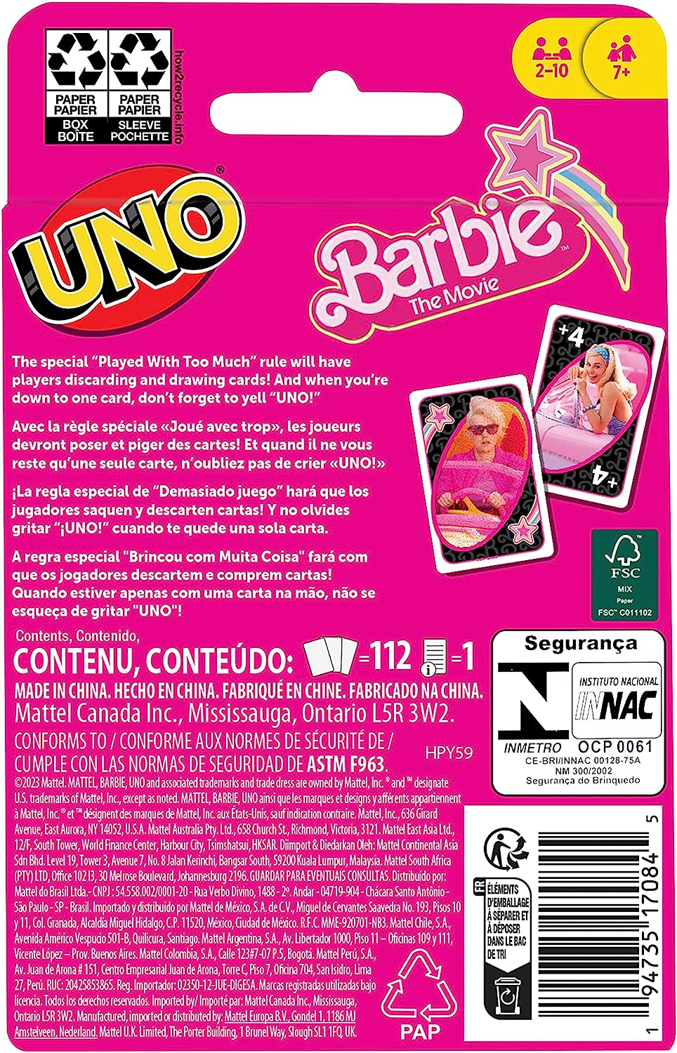 UNO Barbie The Movie Card Game, inspirado no filme para Family Night, Game Night, Travel, Camping and Party, HPY59