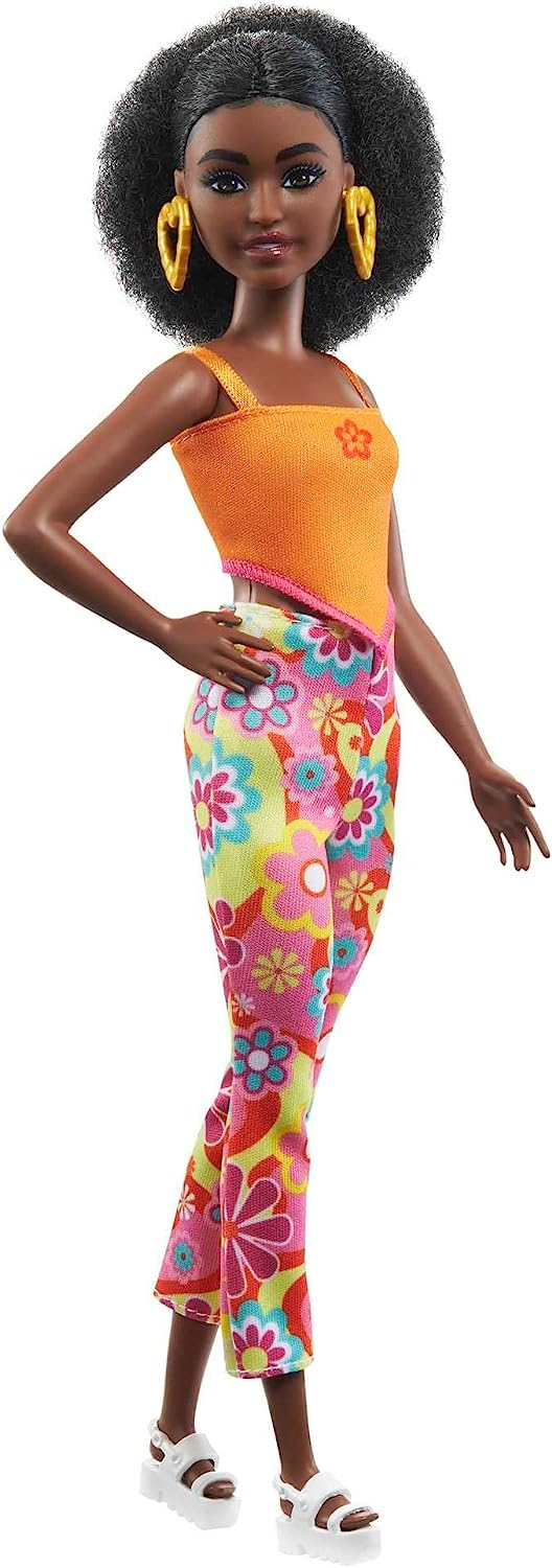 Barbie Boneca, brinquedos infantis, cabelo preto encaracolado e tipo de corpo pequeno, Barbie Fashionistas, roupas e acessórios no estilo Y2K