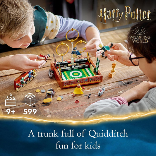 LEGO 76416 Baú de quadribol de Harry Potter, jogue 3 jogos de quadribol diferentes, conjunto de jogo solo ou para 2 jogadores com Draco Malfoy, Cedric Diggory, minifiguras de Cho Chang e pomo de ouro, brinquedo portátil de viagem