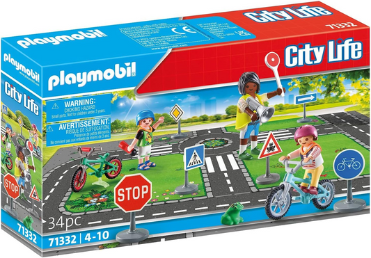 Playmobil 71332 City Life Educação sobre trânsito, percurso de bicicleta, sinais de trânsito para crianças de 4 anos ou mais