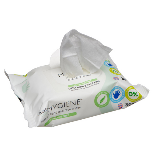 Vital Baby HYGIENE Toallitas súper suaves para manos y cara sin perfume