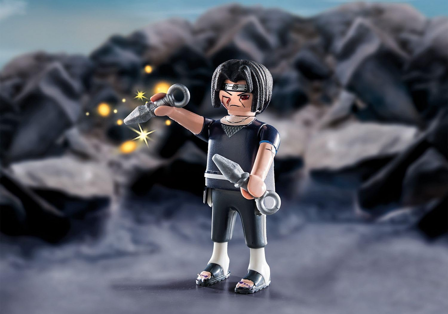 Playmobil 70666 NARUTO SHIPPUDEN Sasuke vs. Itachi, Batalla entre hermanos con Mangekyou Sharingan y el espíritu energético Susano'o, La venganza de Itachi, Set coleccionable adecuado para niños y fanáticos a partir de 5 años