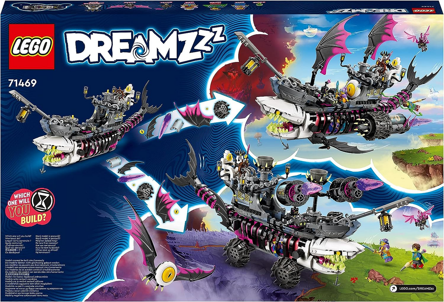 LEGO 71469 DREAMZzz Nightmare Shark Ship Set, Construa um Brinquedo de Navio Pirata de 2 Formas, Kit de Construção de Modelo de Barco dos Sonhos com Minifiguras Mateo, Izzie, Nova e Nightmare King, Brinquedos para Crianças, Meninas, Meninos