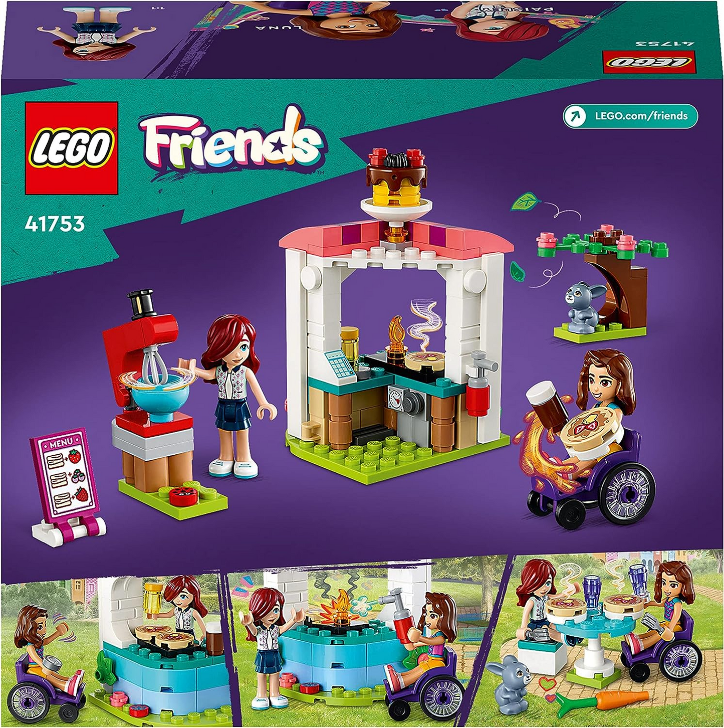 LEGO 41753 Friends Pancake Shop Juego de Café, Juguete Creativo para Niñas, Niños y Niños a Partir de 6 Años con Mini Muñecas Paisley y Luna, Además de un Muñeco de Conejito, Pequeño Regalo para Niños