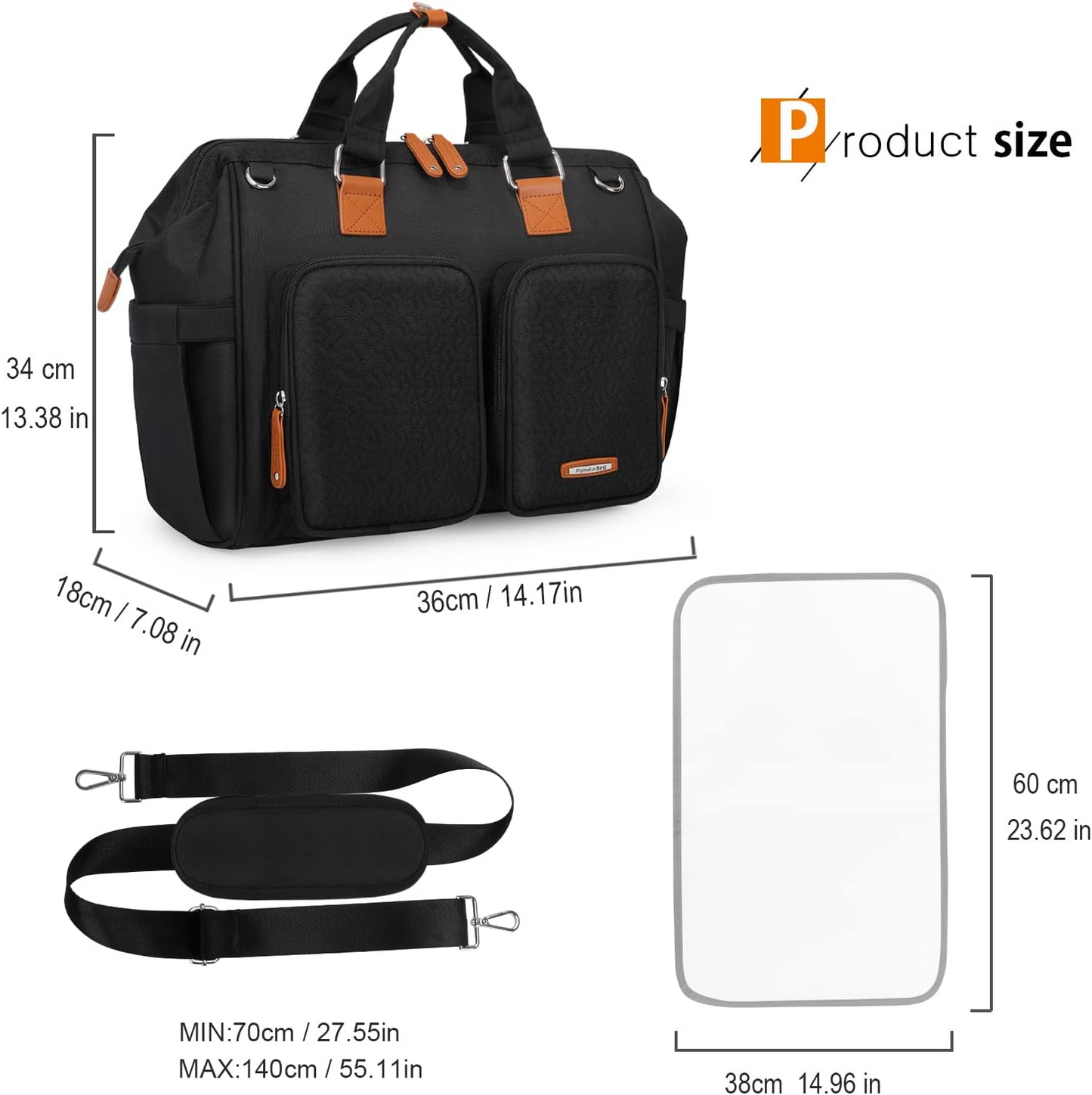 Pomelo Melhor bolsa trocador de bebê com clipes para carrinho de bebê e trocador para mamãe e papai