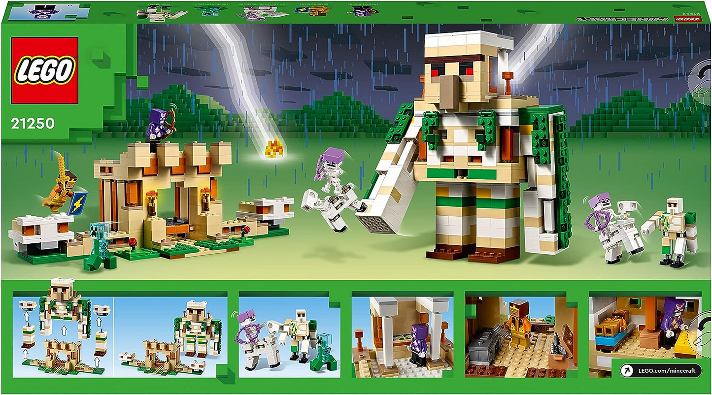 LEGO 21250 Minecraft A Fortaleza do Golem de Ferro, brinquedo de castelo montável que se transforma em uma figura grande, com 7 personagens incluídos. Crystal Knight, Skeleton Horsemen e um Charged Creeper