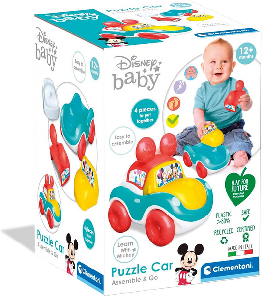 Clementoni 17722 Coche desmontável Mickey Minnie Puzzle Car Disney Baby-Early, Infant, Activity Toys for 1 Year Olds, Made in Italy, Multi-Colored, Medio