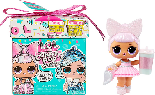 L.O.L. Surprise! Aniversário Pop - Boneca Colecionável de Edição Limitada com 8 Surpresas de Confete na Caixa de Presente - Inclui Surpresa de Água e Irmãs de Aniversário Pop de Confete LOL Surprise