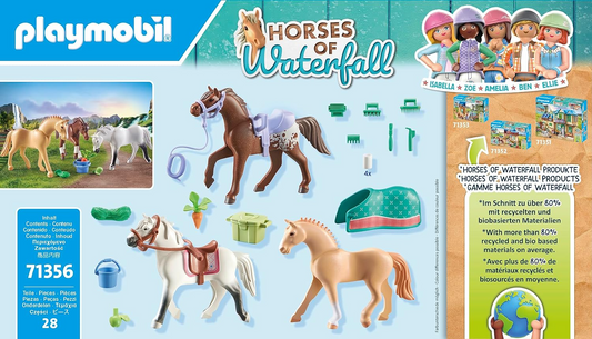 Playmobil 71356 Caballos en Cascada - Tres Caballos con Sillas de Montar, emocionantes aventuras a caballo con un Morgan, un Cuarto de Milla y un Shagya Árabe, divertidos sets sostenibles aptos para niños a partir de 5 años