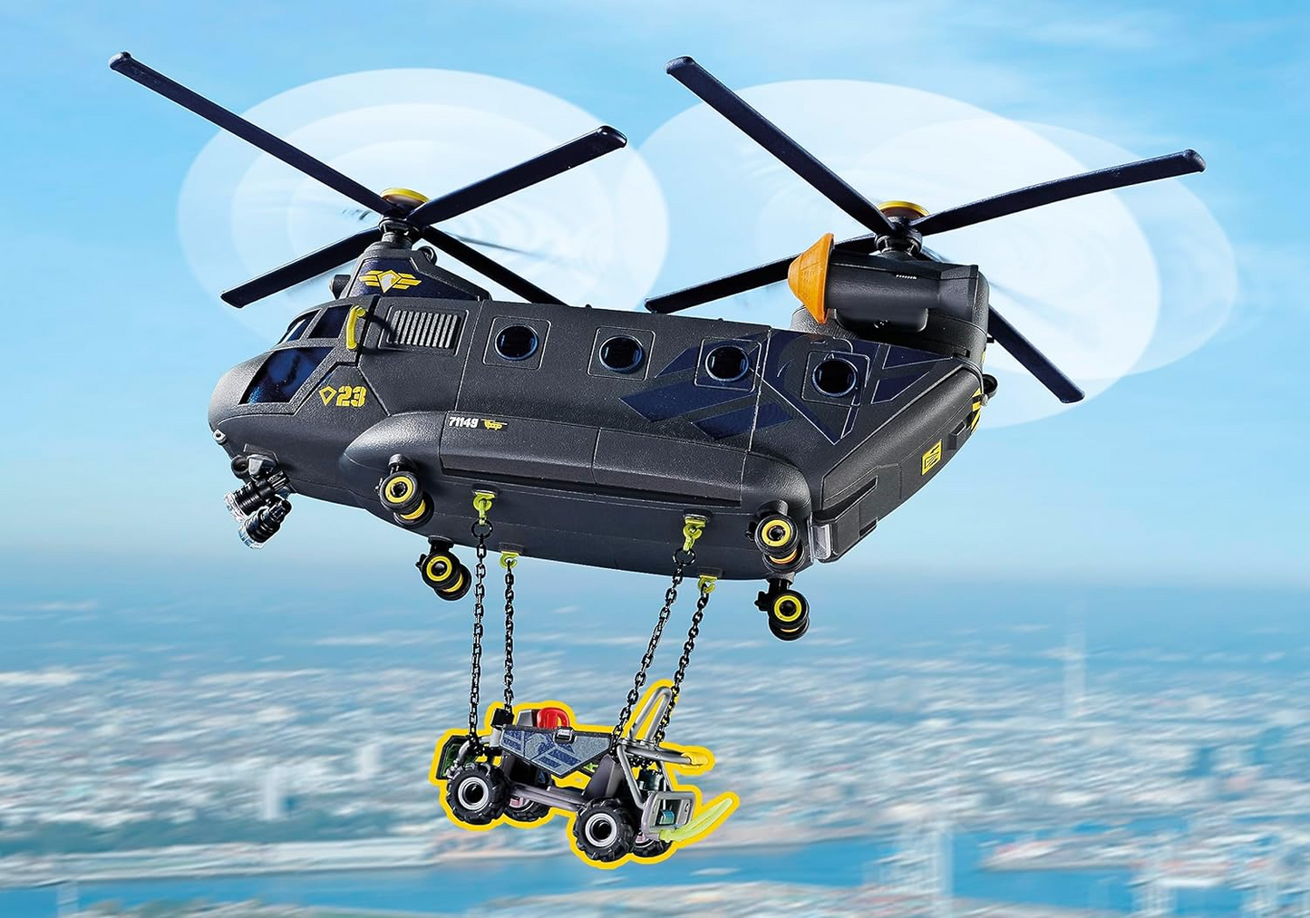 Playmobil 71149 Helicóptero de doble hélice de policía táctica de acción urbana, helicóptero de rescate SWAT muy detallado con módulo de luz y sonido, juego de rol divertido e imaginativo, juego de juguetes adecuado para niños a partir de 5 años