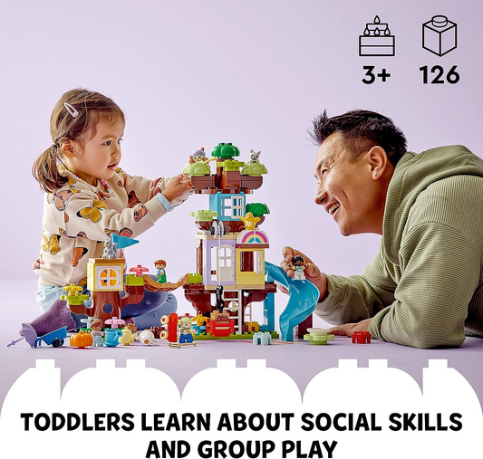 LEGO 10993 DUPLO Casa na árvore 3 em 1, brinquedo de construção para crianças a partir de 3 anos, meninas e meninos com 4 figuras de família, animais, tijolos e um escorregador, atividades de aprendizagem