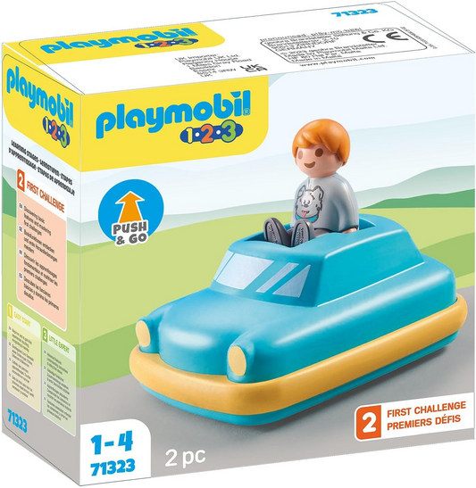 Playmobil 71323 1.2.3: Push & Go Car Carro de brinquedo interativo com motor de volante para crianças descobrirem funções básicas, conjuntos de jogos adequados para crianças de 12 meses ou mais