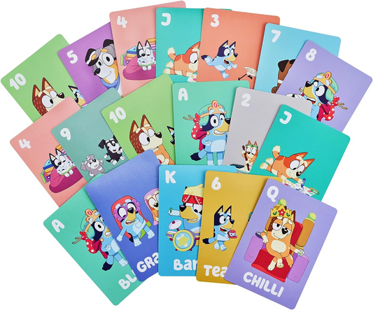 Paquete de juego de cartas 5 en 1 de Bluey 5 juegos de cartas favoritos en un solo paquete con personajes oficiales de Bluey y sus amigos de la escuela