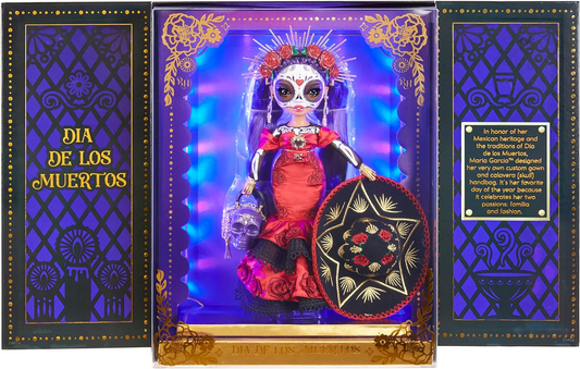 Rainbow High 2022 Celebration Edition Día De Los Muertos - MARIA GARCIA - Boneca de colecionador de moda (11 polegadas/28 cm) com pintura facial e bolsa calavera - Display iluminado e acessórios premium