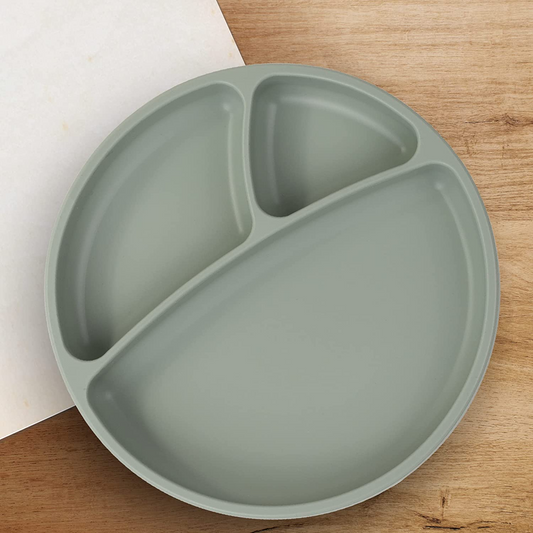Plato Minikoioi con 3 Secciones de Silicona, Rio Verde, para Bebés y Niños (6 m+)
