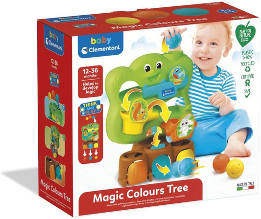 Clementoni 17687 Arbol de las Bolas ocultas Magic Color Tree-Ball Drop, Early, Infant, Activity Toys for 1 Year Olds, Made in Italy, Multicolour, Medio