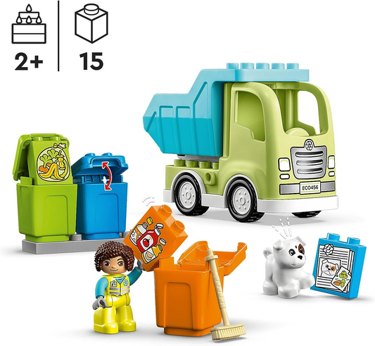LEGO 10987 DUPLO Town Recycling Truck Bin Truck Toy, Learning and Color Sorting Toys for 2+ Year old Toddlers and Kids, Develop Fine Motor Skills Set