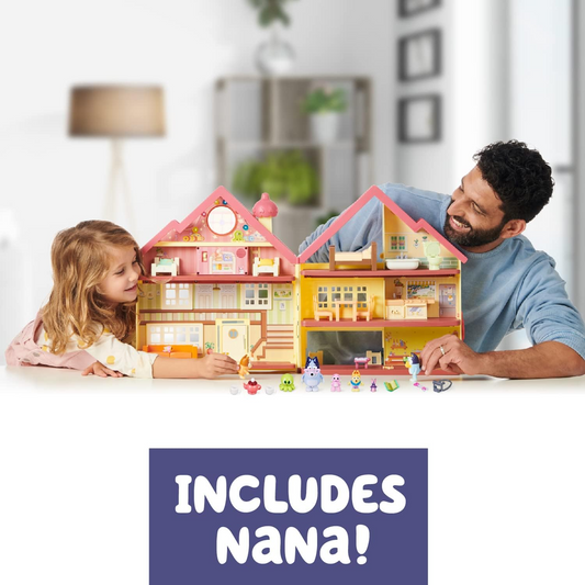 Bluey EXCLUSIVO Ultimate Lights and Sounds Playhouse e Toy Box, 29 acessórios, 4 personagens - Bluey, Bingo, Chattermax e Nana, 50 sons e frases com pista de dança em movimento e luzes piscantes