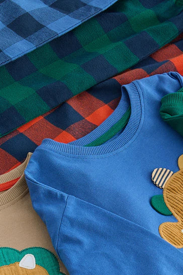 |Boy| Pijama Xadrez 100% Algodão Com Fundo Xadrez, Pacote Com 3 – Dinossauro Verde/Laranja/Azul (9 meses a 8 anos)