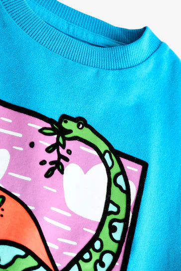 |Boy| Camiseta De Personagem De Manga Comprida 100% Algodão - Dinossauro Azul (3 meses a 7 anos)