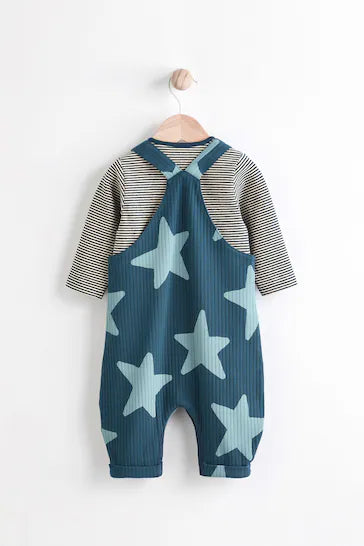 |BabyBoy| Conjunto De Macacão e Body Em Jersey Para Bebê - Teal Blue Star (0 meses a 2 anos)