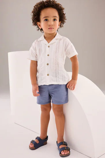 |Boy| Camisa Branca Texturizada De Mangas Curtas (3 Meses - 7 Anos)