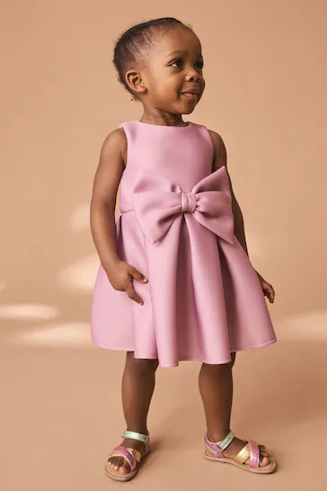 |Girl| Vestido De Festa Com Laço - Rosa Brilhante (3 meses a 7 anos)