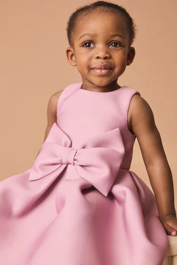 |Girl| Vestido De Festa Com Laço - Rosa Brilhante (3 meses a 7 anos)