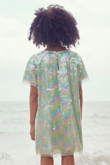 |Niña| Vestido de fiesta de lentejuelas verde menta (3-16 años)
