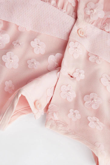|BabyGirl| Vestido de ocasião para bebê com flores 3D rosa (0 meses a 2 anos)
